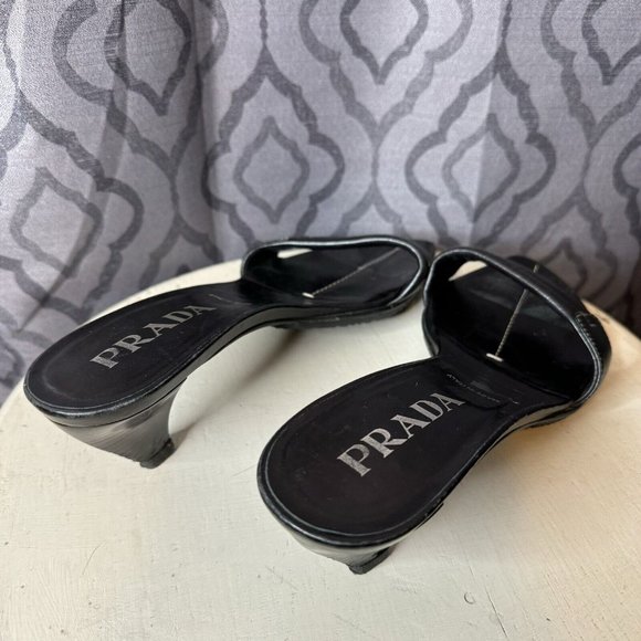 Prada Kitten Heels US 8 Black Open Toe Stitching IT 38 Shoes Women Slip On - Picture 9 of 15
